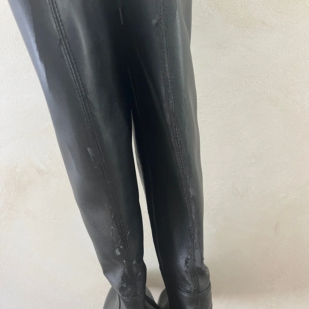 Fall knee high boots black leather heeled booties
